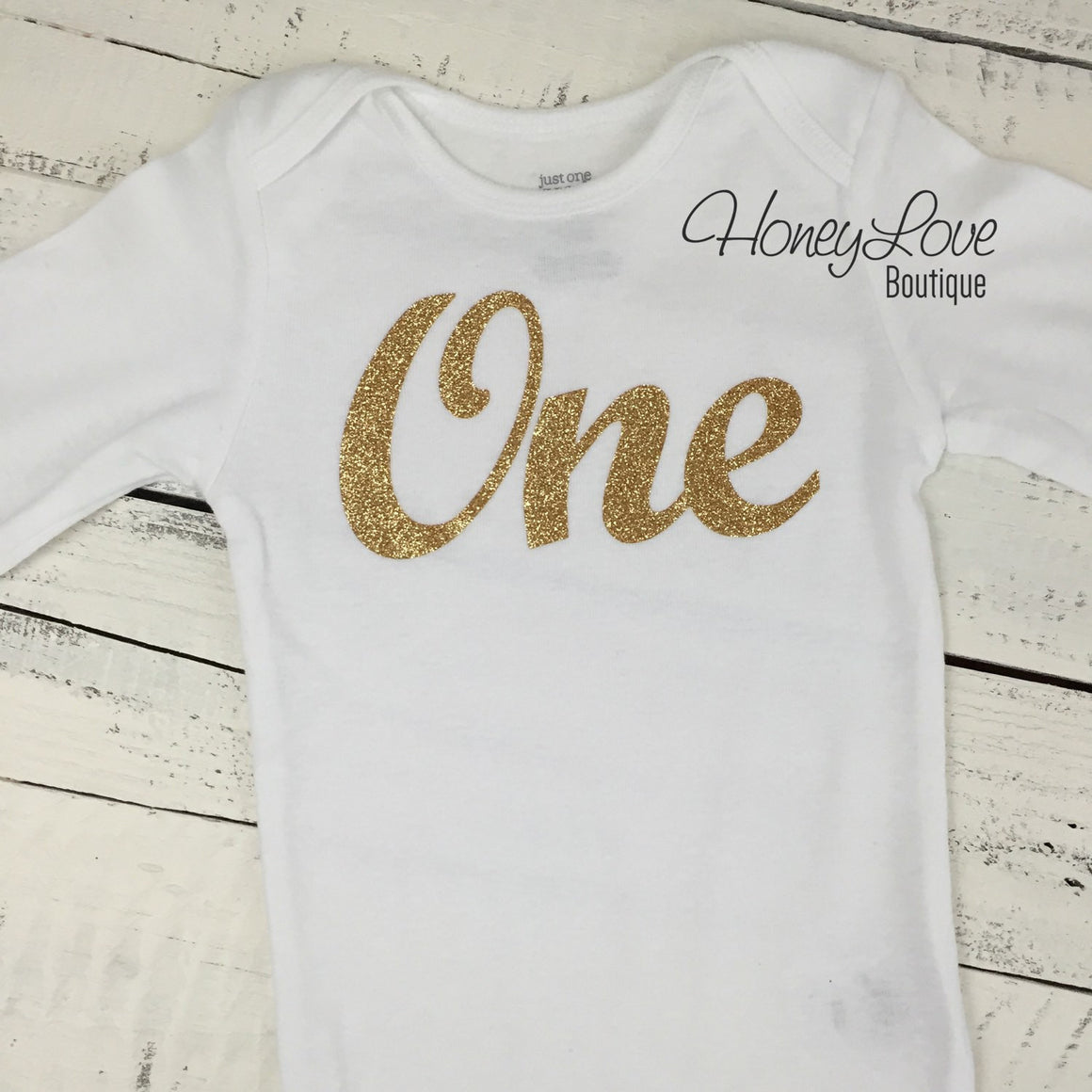 One - gold glitter bodysuit - HoneyLoveBoutique