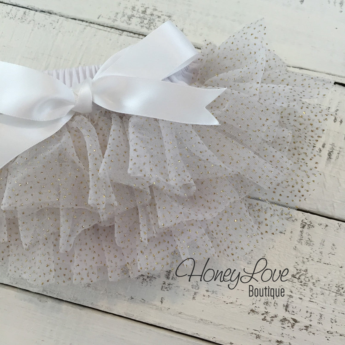 Hello World! Gold Glitter and White/Gold Glitter tutu skirt bloomers - HoneyLoveBoutique