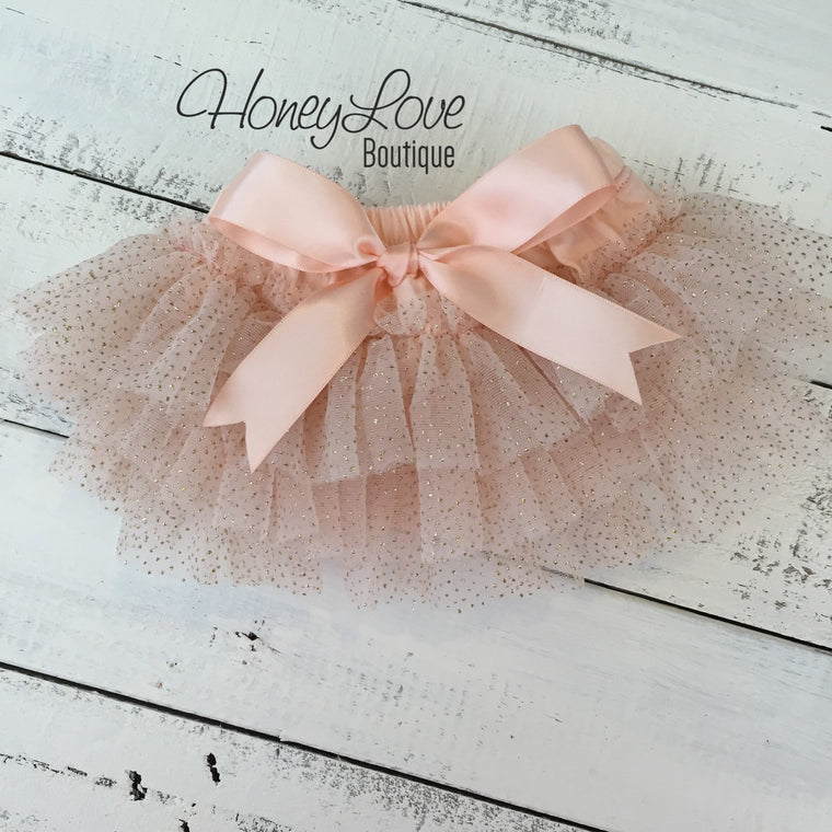 Peach with gold glitter tutu skirt bloomers - HoneyLoveBoutique