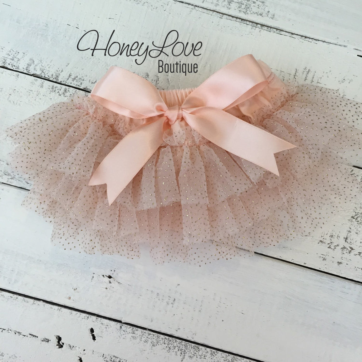 PERSONALIZED Name Outfit - Peach and Gold Glitter - HoneyLoveBoutique