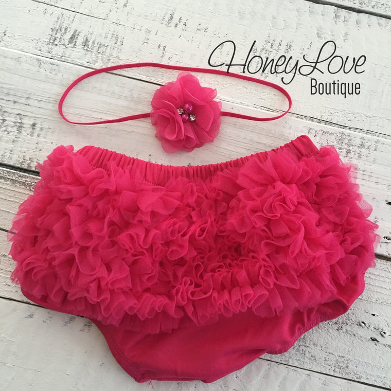 Watermelon ruffle bottom bloomers and skinny headband - HoneyLoveBoutique