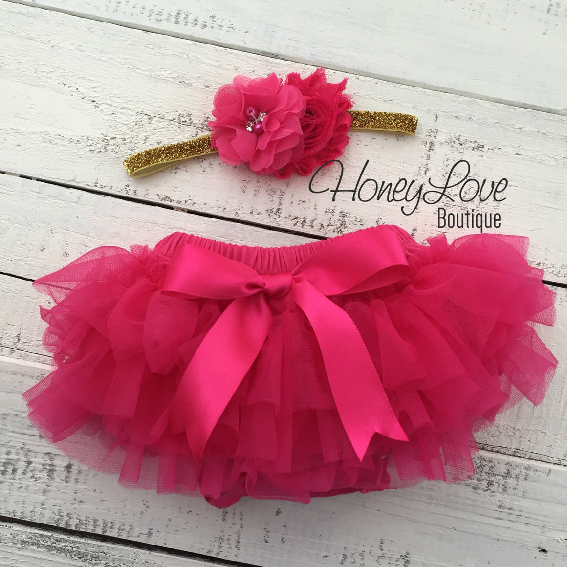 PERSONALIZED Name Outfit - Gold Glitter and Watermelon/Hot Pink - HoneyLoveBoutique