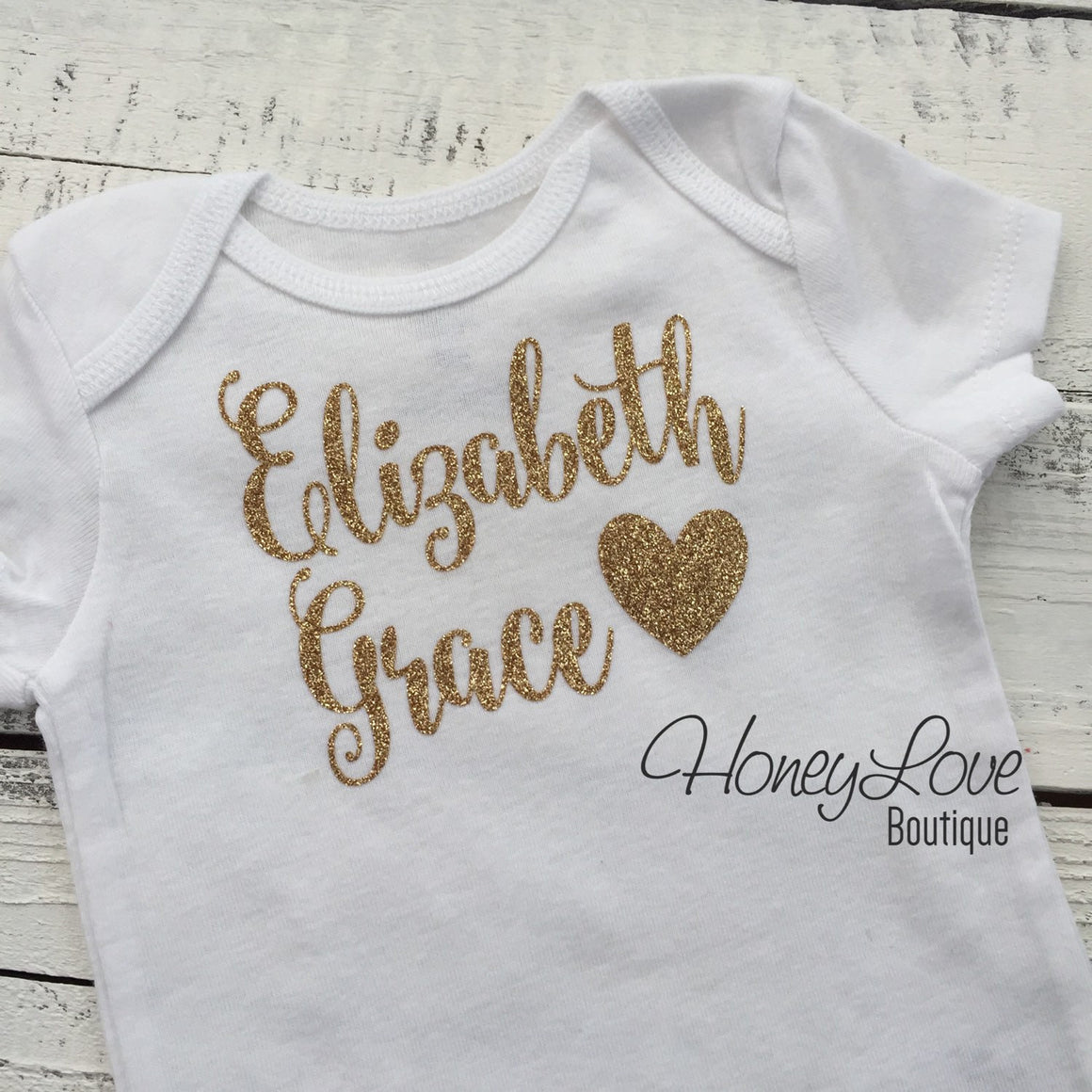Personalized Name with Heart - Silver/Gold Glitter - HoneyLoveBoutique