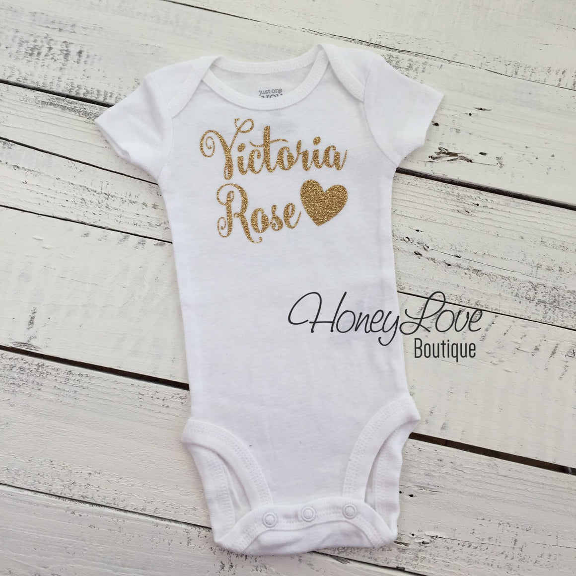 Personalized Name with Heart - Silver/Gold Glitter - HoneyLoveBoutique