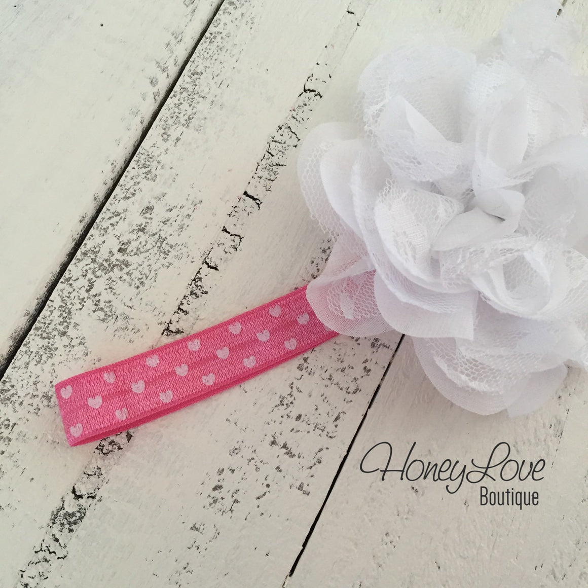 White/Light Pink Heart leg warmers and flower headband - HoneyLoveBoutique