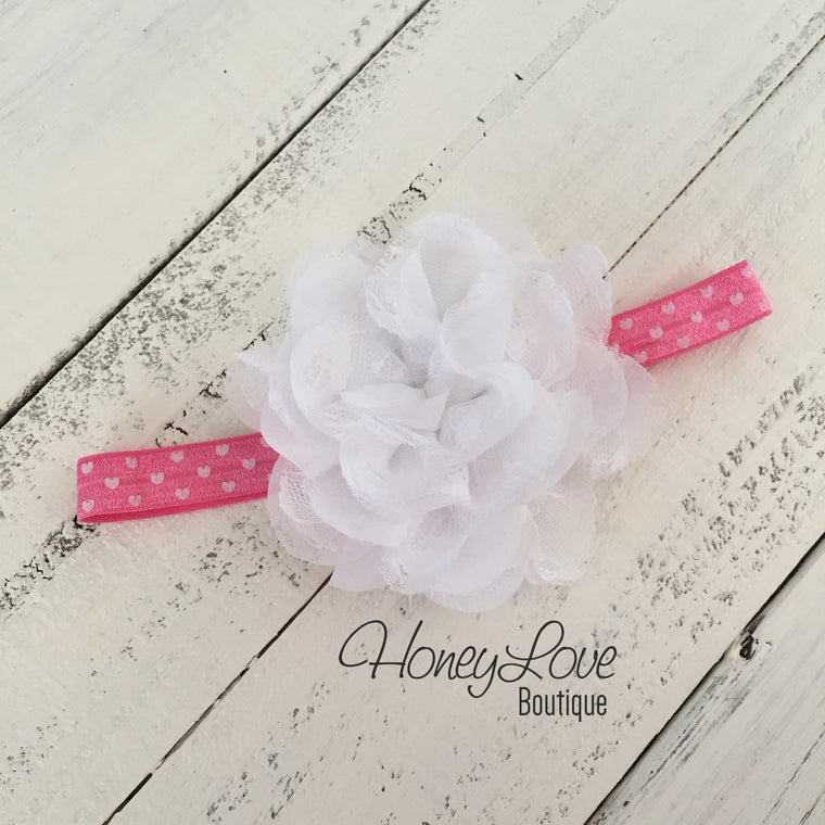 Pink and White Hearts Headband - HoneyLoveBoutique