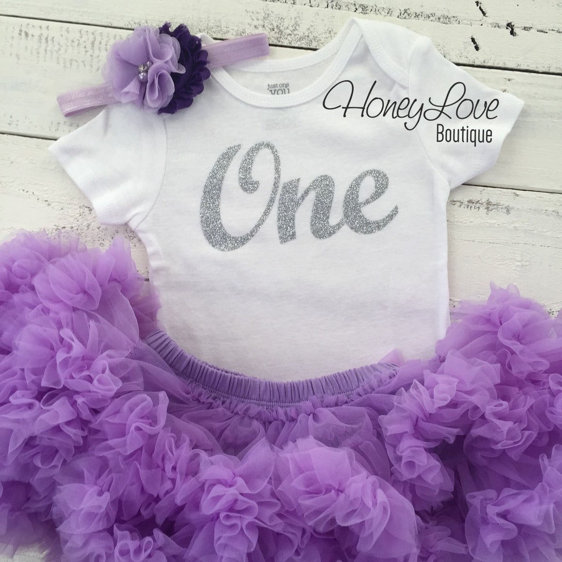 One - Birthday Outfit - Lavender Purple and Silver/Gold Glitter - HoneyLoveBoutique