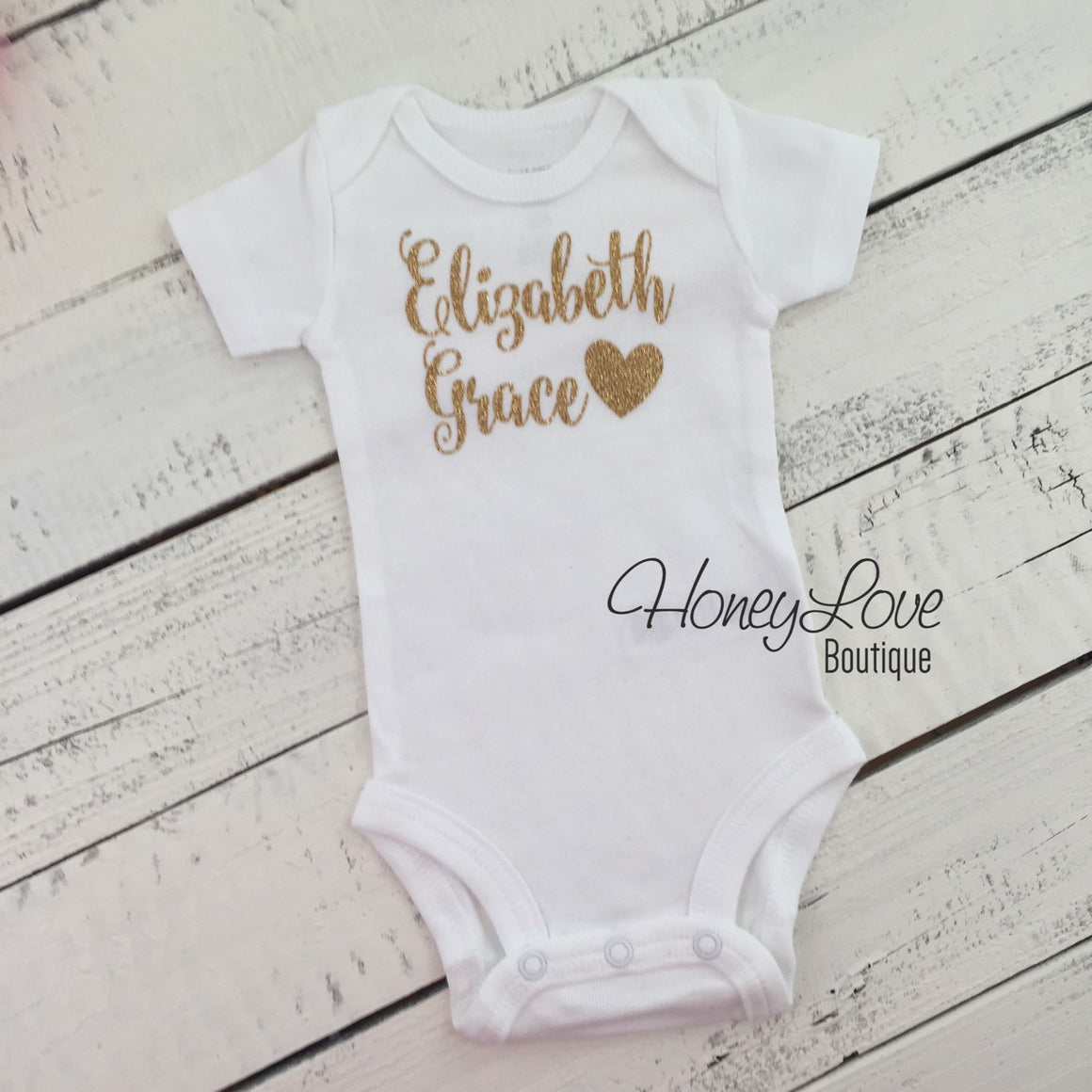 Personalized Name with Heart - Silver/Gold Glitter - HoneyLoveBoutique