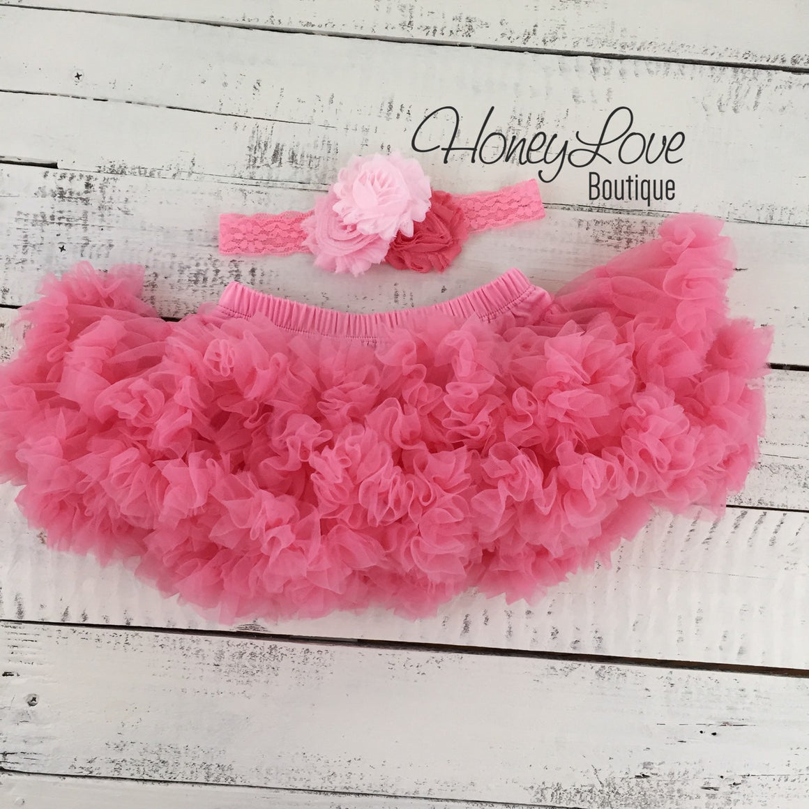 Coral Pink Pettiskirt and lace shabby flower cluster headband - HoneyLoveBoutique