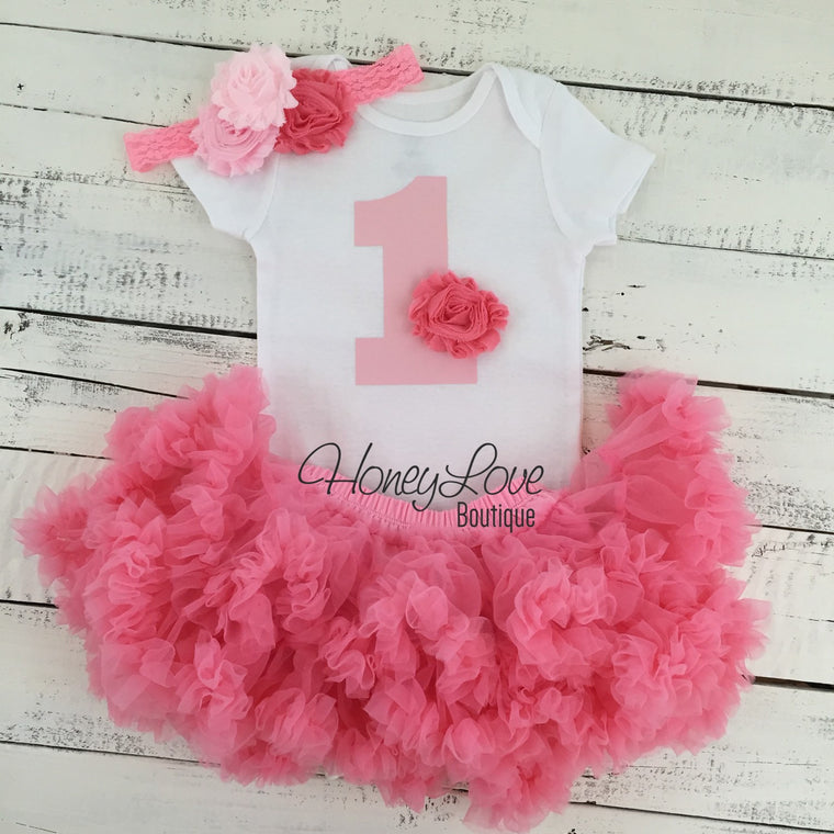 1st Birthday Outfit - Light Pink and Coral - HoneyLoveBoutique
