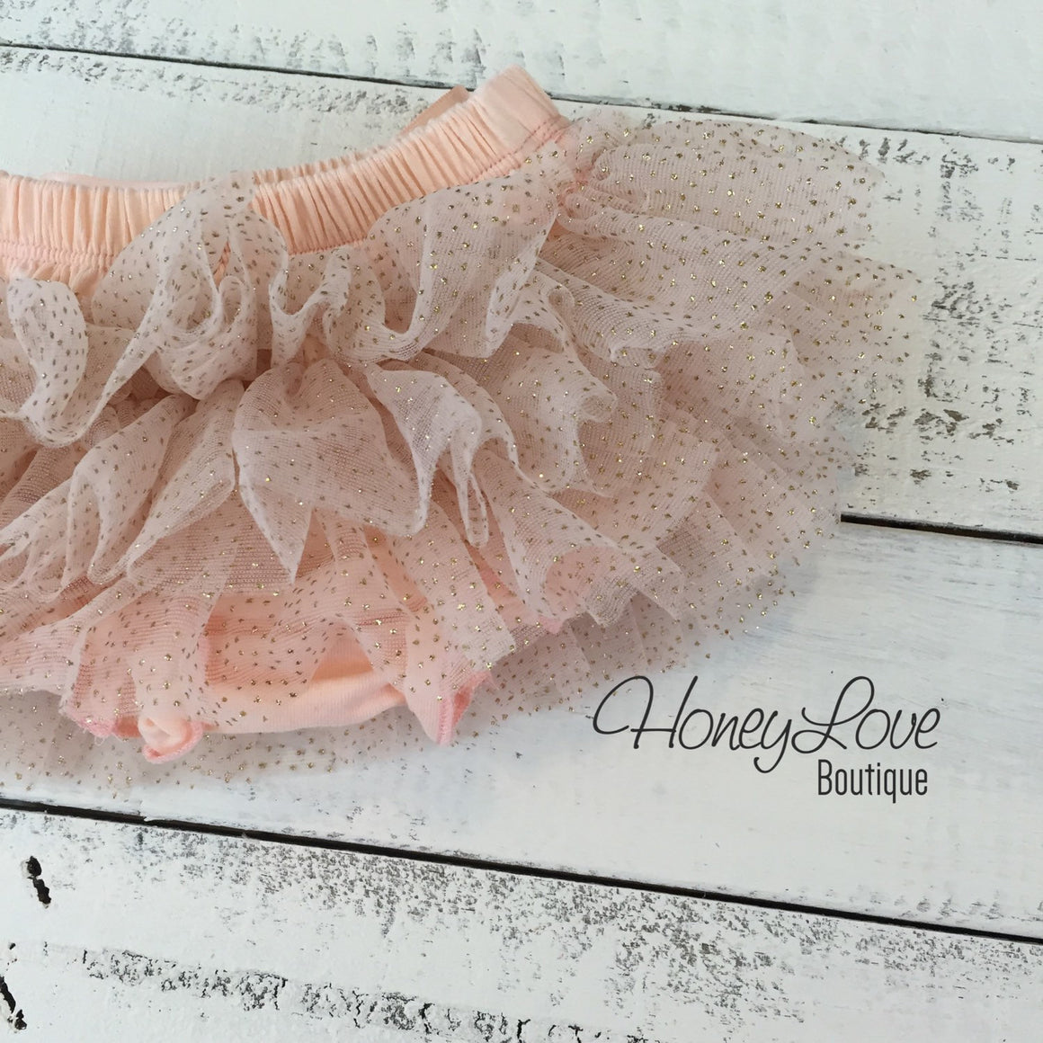 Peach and gold glitter tutu skirt bloomer with matching headband - embellished tutu skirt bloomers - HoneyLoveBoutique