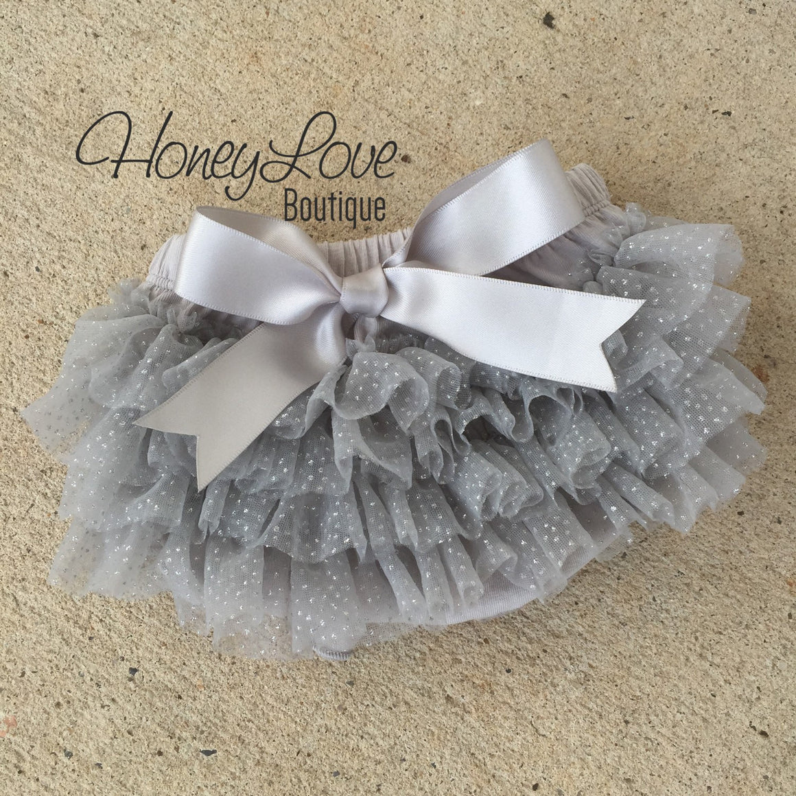 Hello World! Silver Glitter and Gray/Silver Glitter tutu skirt bloomers - HoneyLoveBoutique
