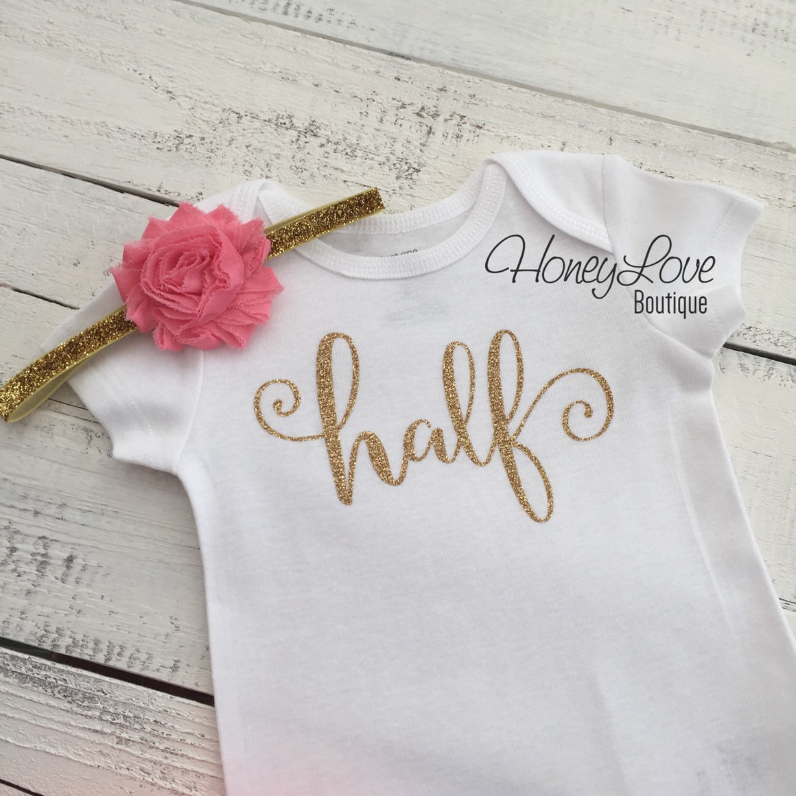 Half Birthday Outfit - Gold Glitter and Coral Pink Leg Warmers - HoneyLoveBoutique