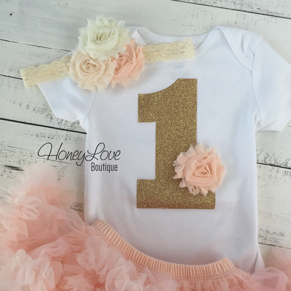 1st Birthday Outfit - Peach and Ivory - HoneyLoveBoutique