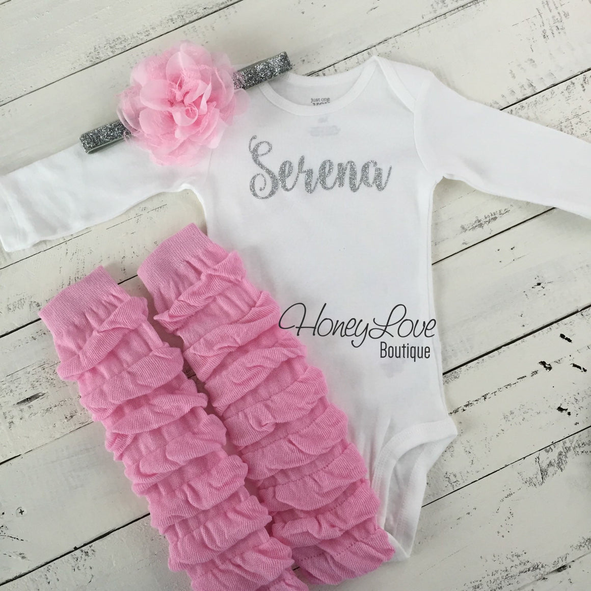 Personalized Name Outfit - Light Pink Leg Warmer and Headband - HoneyLoveBoutique