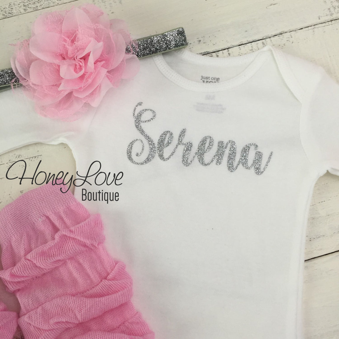 Personalized Name Outfit - Light Pink Leg Warmer and Headband - HoneyLoveBoutique