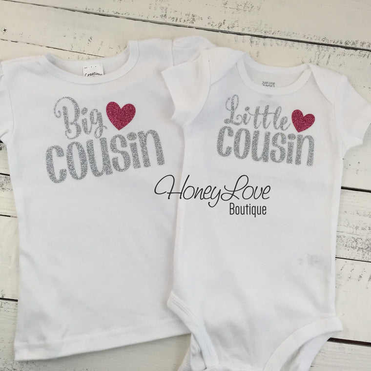 Cousin Bodysuit and Shirts - Silver and Dark Pink Glitter - HoneyLoveBoutique