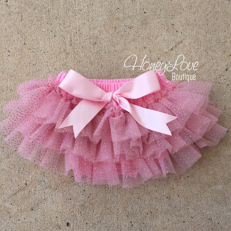 Pink with gold glitter -  tutu skirt bloomers - HoneyLoveBoutique