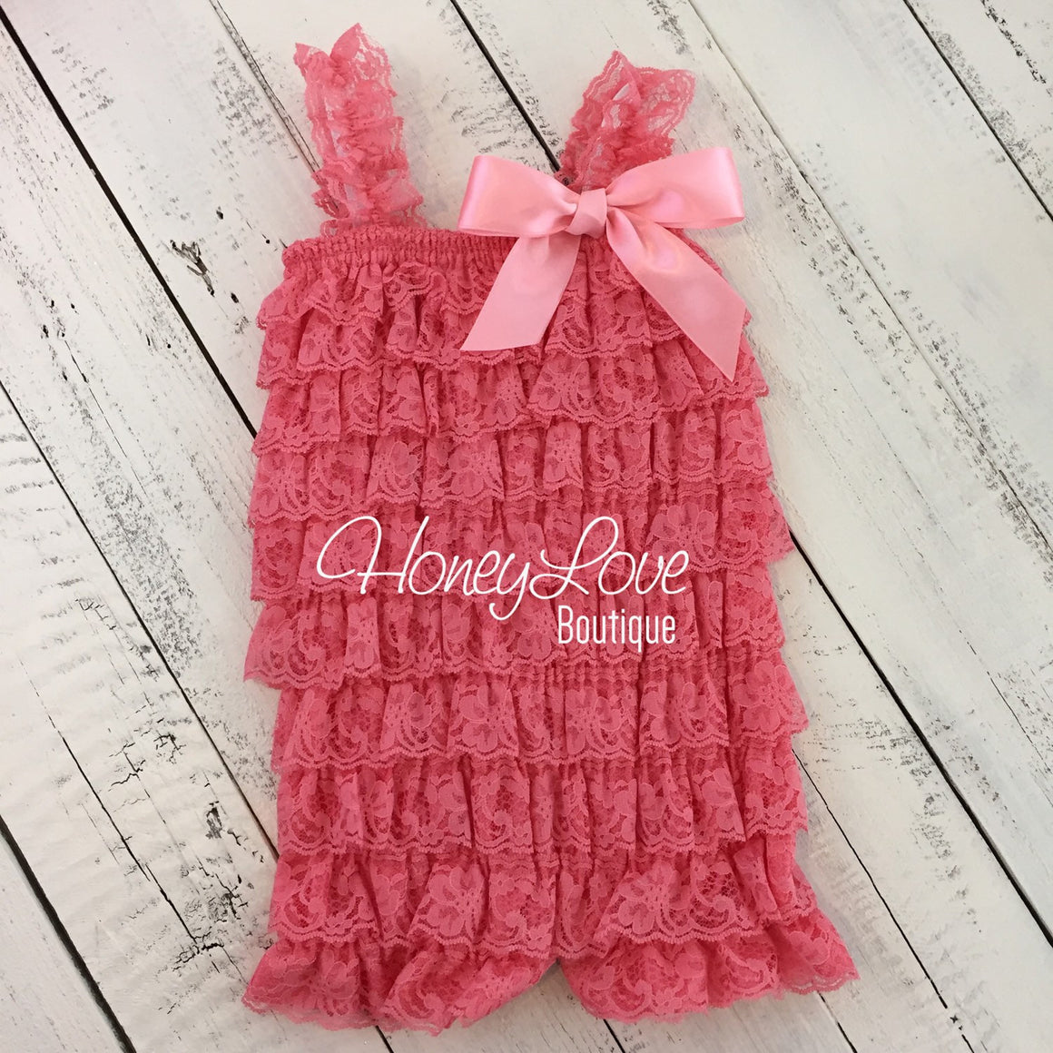 Lace Petti Romper - Coral and Aqua - optional necklace and headband - HoneyLoveBoutique
