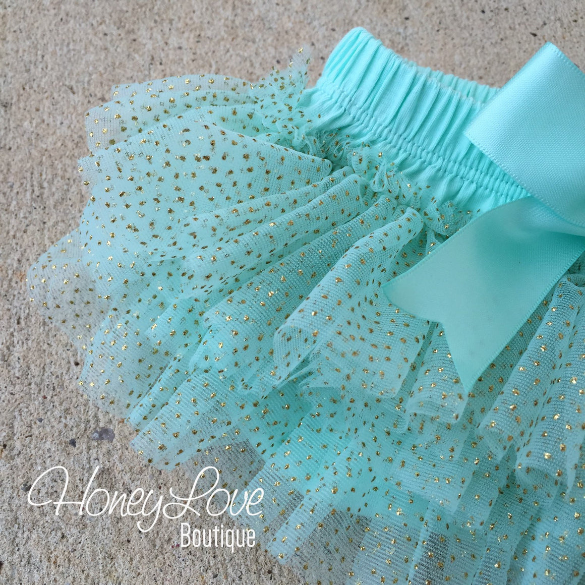 Mint/Aqua with gold glitter - tutu skirt bloomers - HoneyLoveBoutique