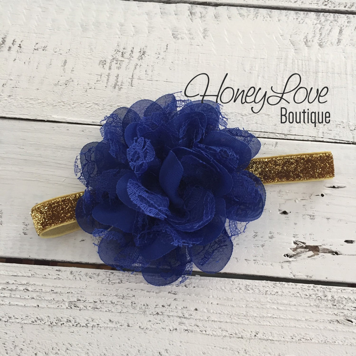 Red White or Blue Lace Layered Flower - Silver/Gold headband - HoneyLoveBoutique