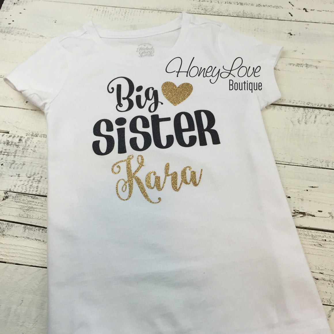 PERSONALIZED Sister Bodysuits and Shirts - Gold Glitter and Black - HoneyLoveBoutique