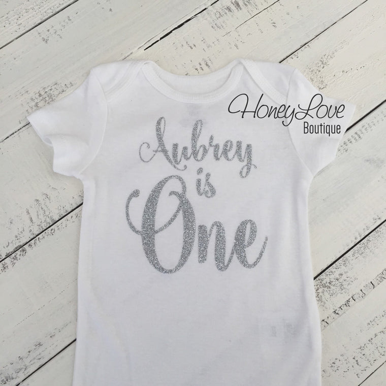 Personalized 1st Birthday Bodysuit - Silver/Gold Glitter - HoneyLoveBoutique