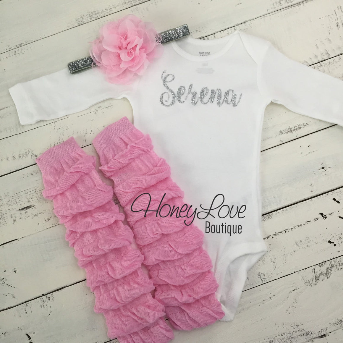 Personalized Name Outfit - Light Pink Leg Warmer and Headband - HoneyLoveBoutique