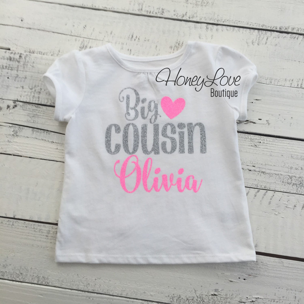 PERSONALIZED Cousin Bodysuits and Shirts - Silver Glitter and Neon Pink Glitter - HoneyLoveBoutique