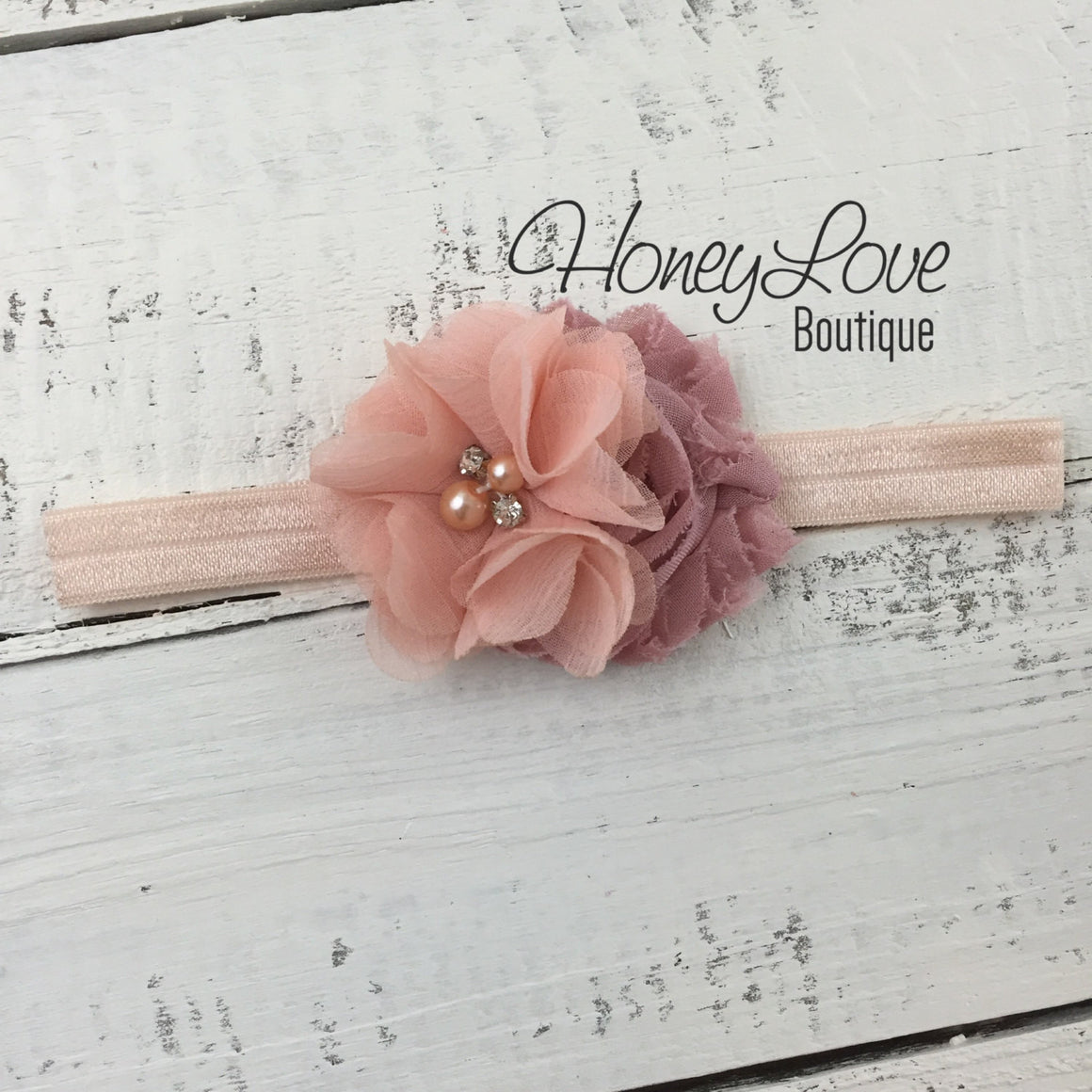 TWIN GIRLS! Peach and Vintage Pink ruffle bottom bloomers and matching headbands - HoneyLoveBoutique