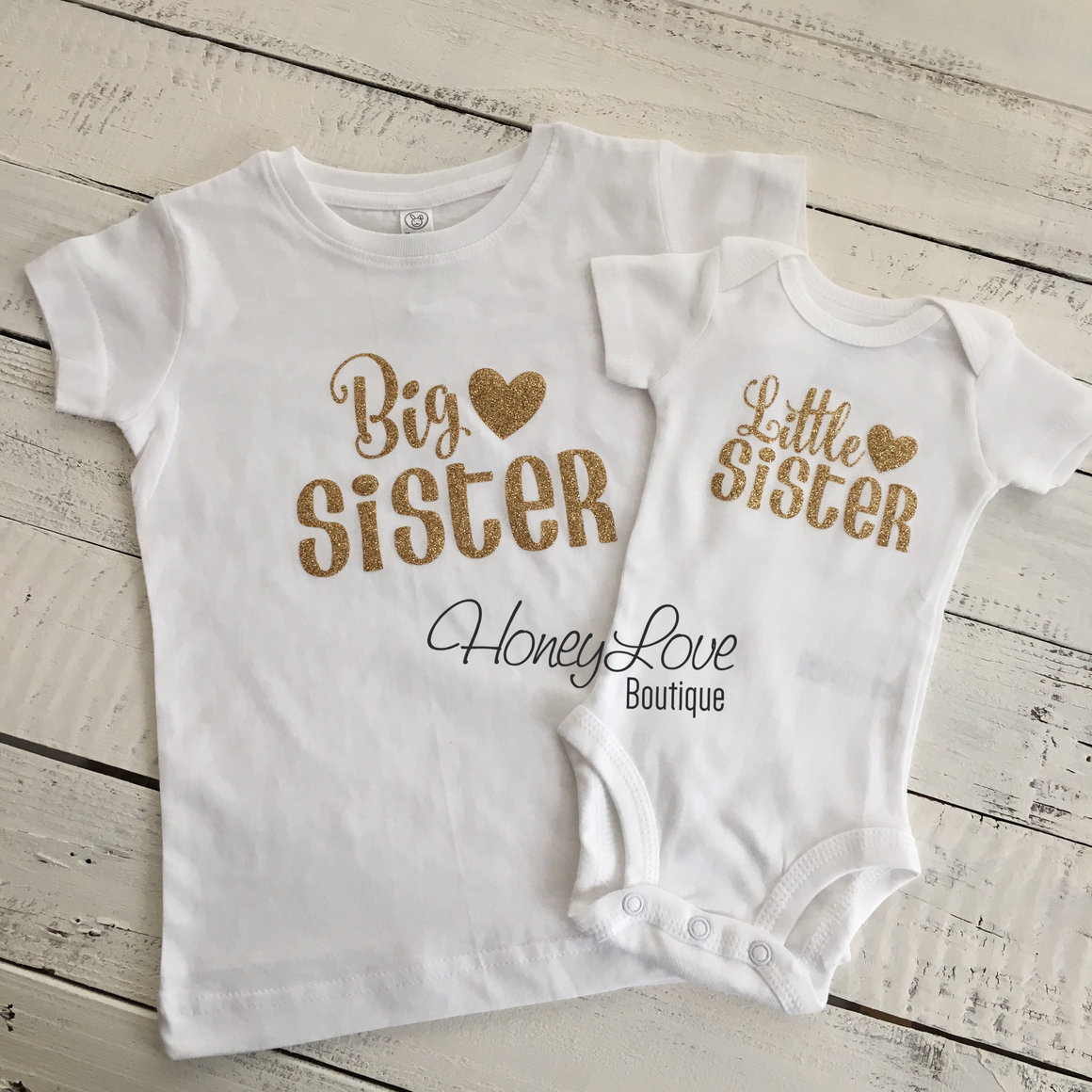 Sister bodysuits and shirts - Gold Glitter - HoneyLoveBoutique