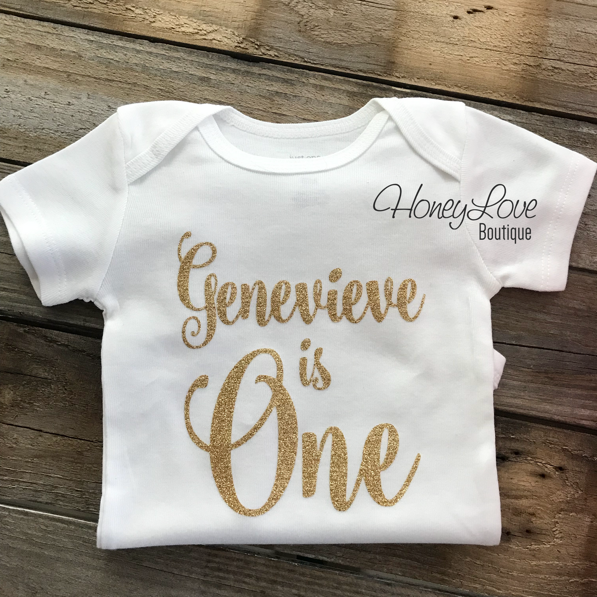 Personalized 1st Birthday Bodysuit - Silver/Gold Glitter - HoneyLoveBoutique
