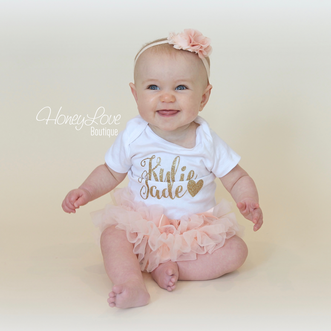 PERSONALIZED Name Outfit - Gold Glitter and Peach - HoneyLoveBoutique