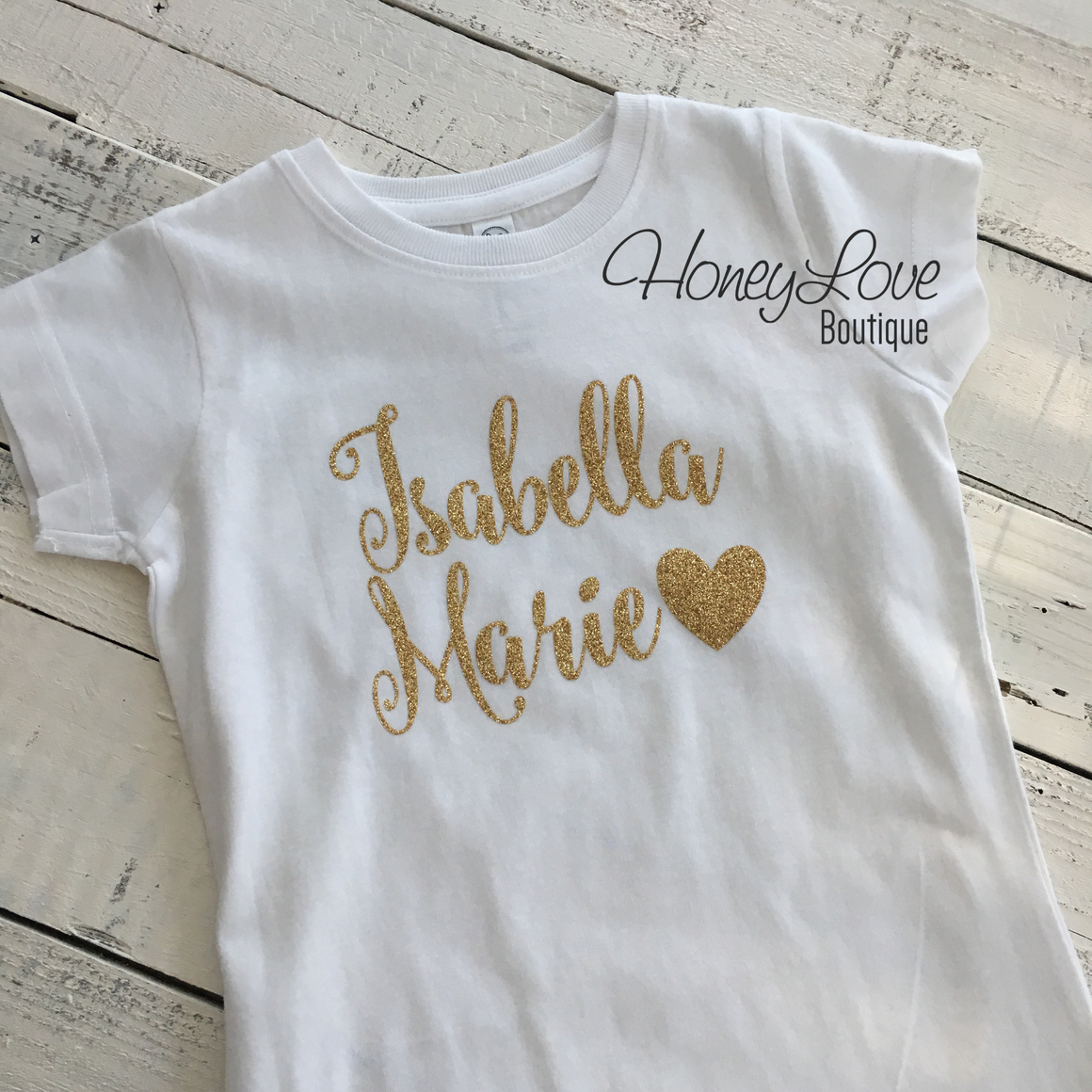 Personalized Name with Heart - Silver/Gold Glitter - HoneyLoveBoutique