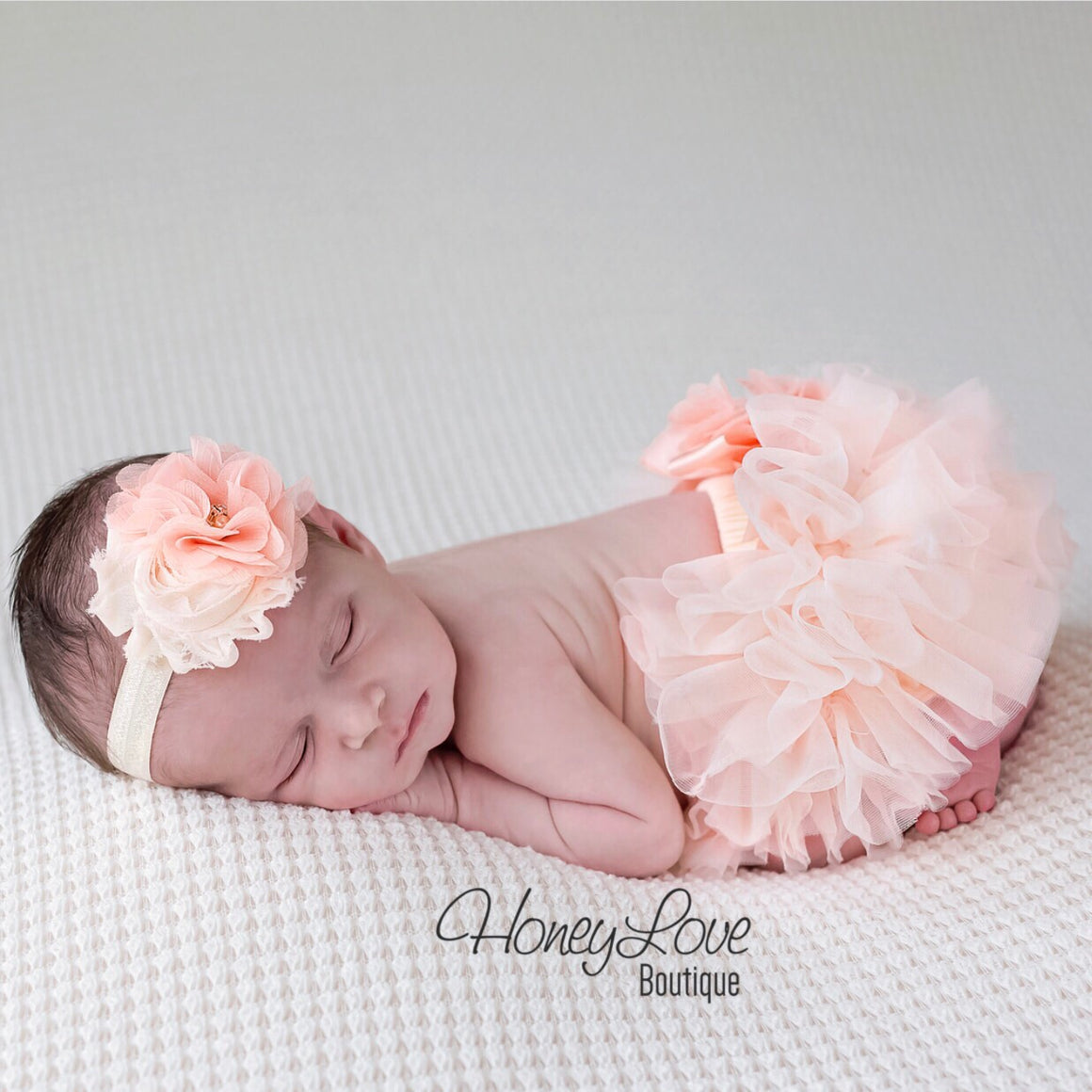 Peach tutu skirt bloomers and headband - Embellished bloomers - HoneyLoveBoutique