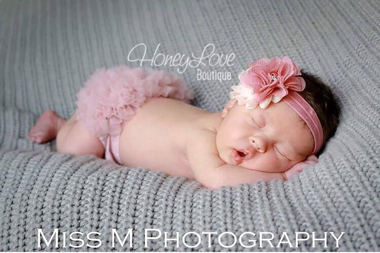 Vintage Pink ruffle bottom bloomers and vintage pink/peach flower headband - HoneyLoveBoutique